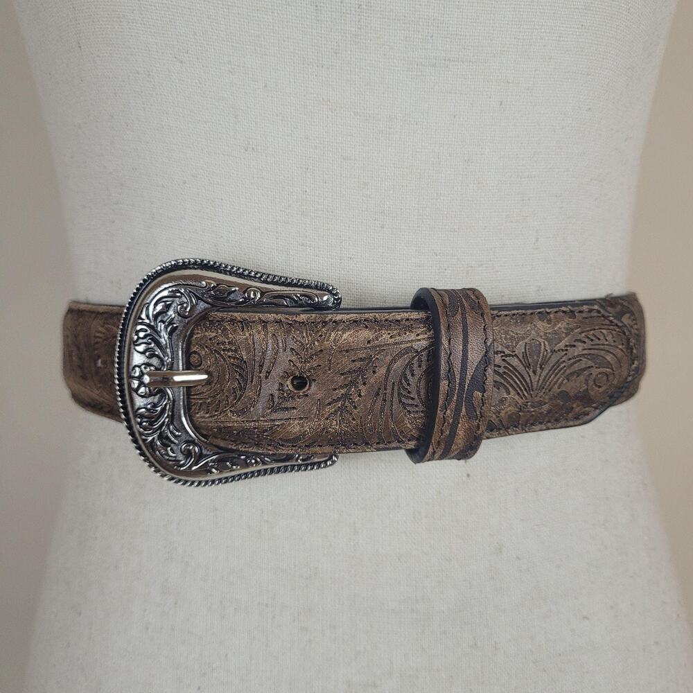 Cavenders Belt Small Brown Leather Western Floral Tooled Cowgirl Rodeo Boho